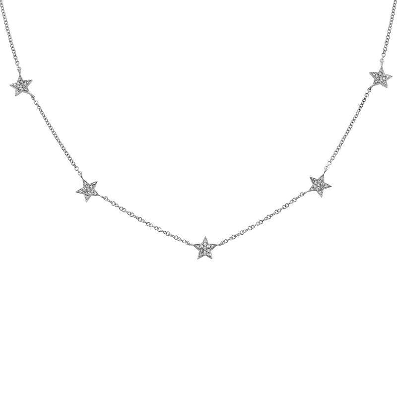 14K Gold Micro Pave Diamond Stars Station Necklace