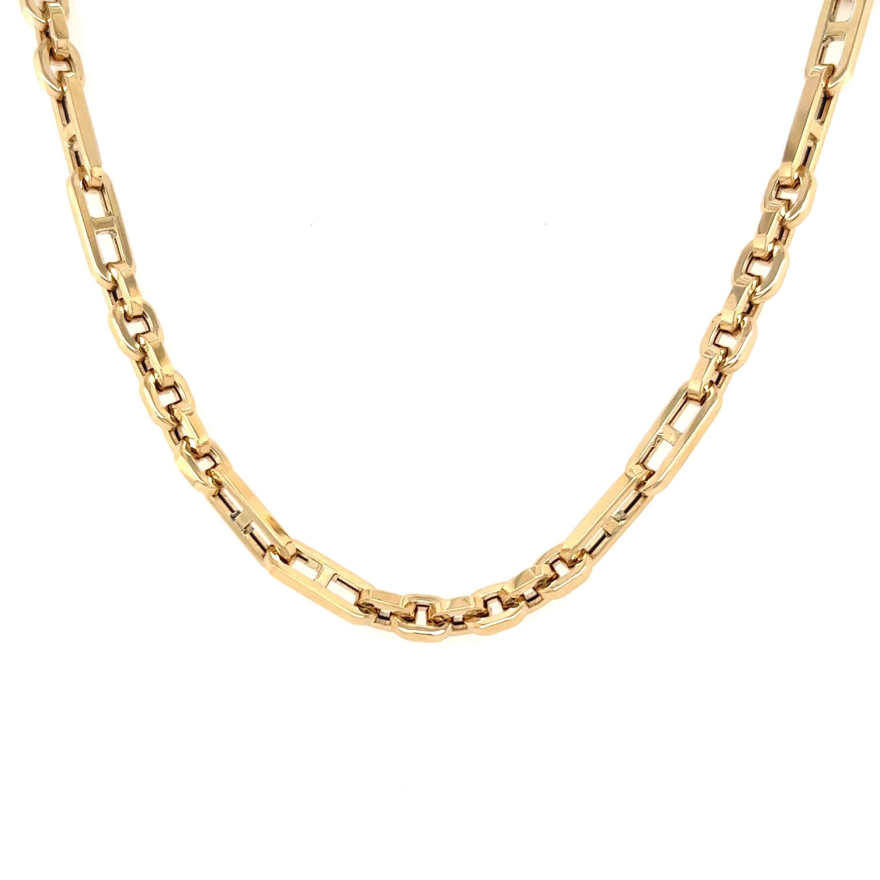14K Gold Puff Mariner Link Chain Necklace