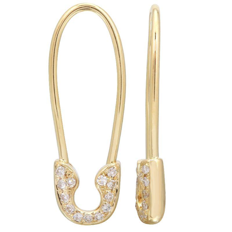 14K Gold Diamond Large Safety Pin Earrings