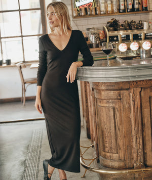 Lexi Rib V-Neck Maxi Dress - Black - Gypsy Life Surf Shop