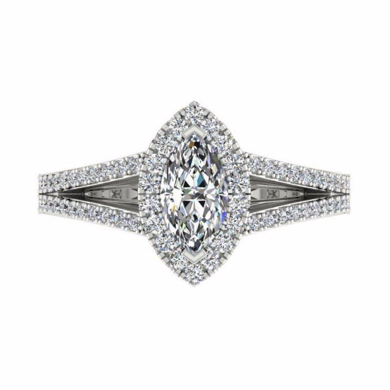 Marquise Diamond Split Shank Engagement Ring with Side Stones 18K Gold ...