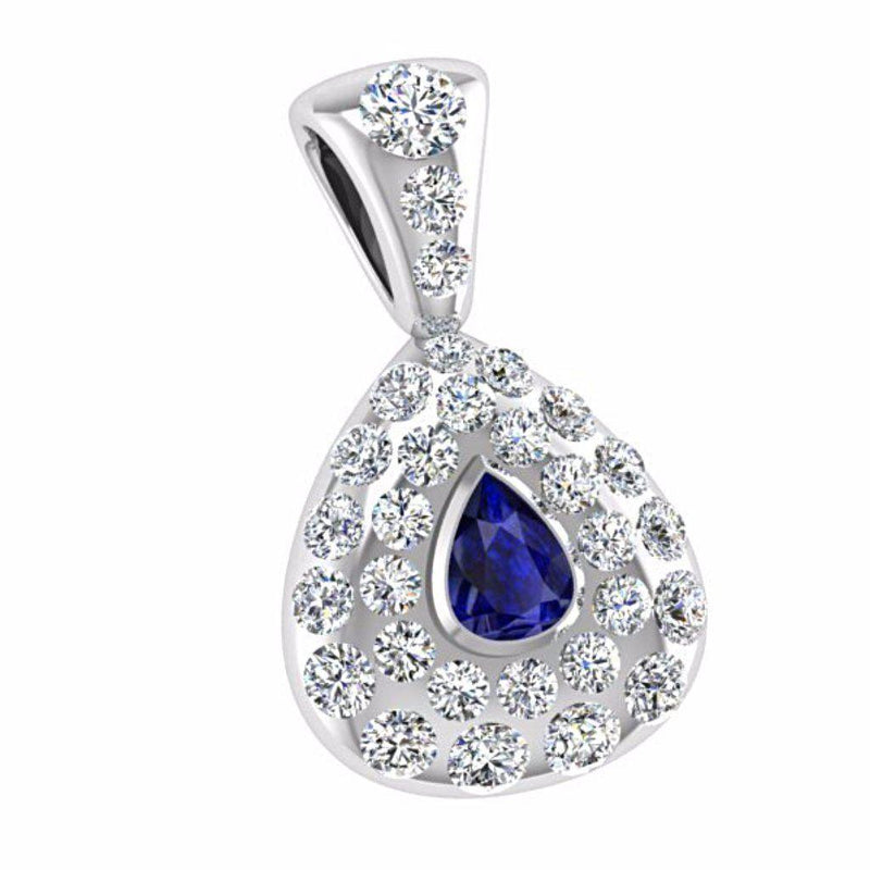 Diamond & Sapphire Pear Shaped Pendant 14K White Gold | TheNetJeweler