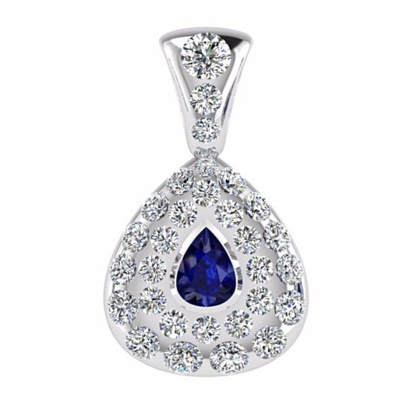 Diamond & Sapphire Pear Shaped Pendant 14K White Gold | TheNetJeweler