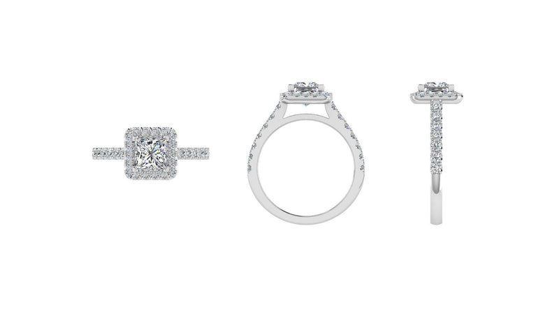 Large Princess cut halo diamond ring - Thenetjeweler