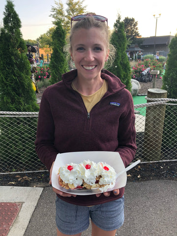 woman holding a desert