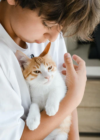 child holding cat