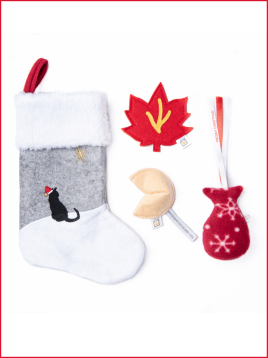 Cat Christmas Stocking with Toys - Cat in the Box LLC