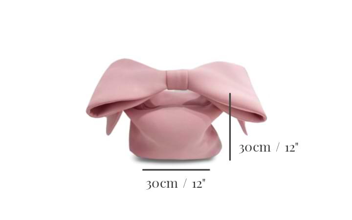 Pink Belle Bow Bag showing dimensions: 30cm / 12" across by 30cm / 12" high