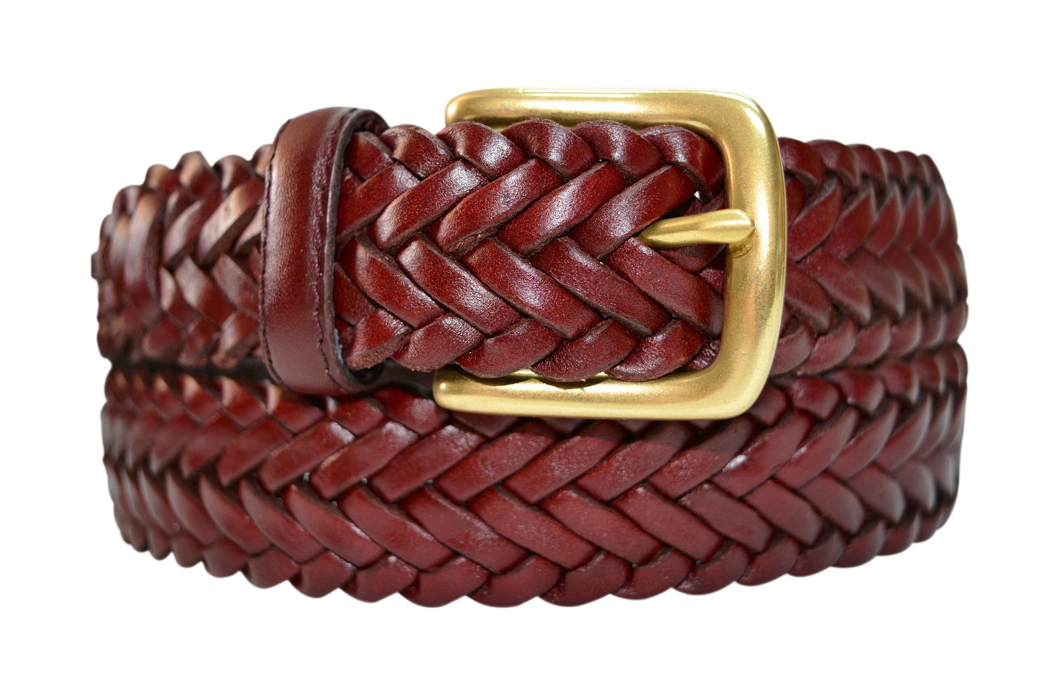 mens brown leather woven belt