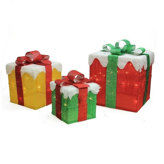 Set of 3 Sparkly Lighted Gift Set | Lighted Christmas Decorations