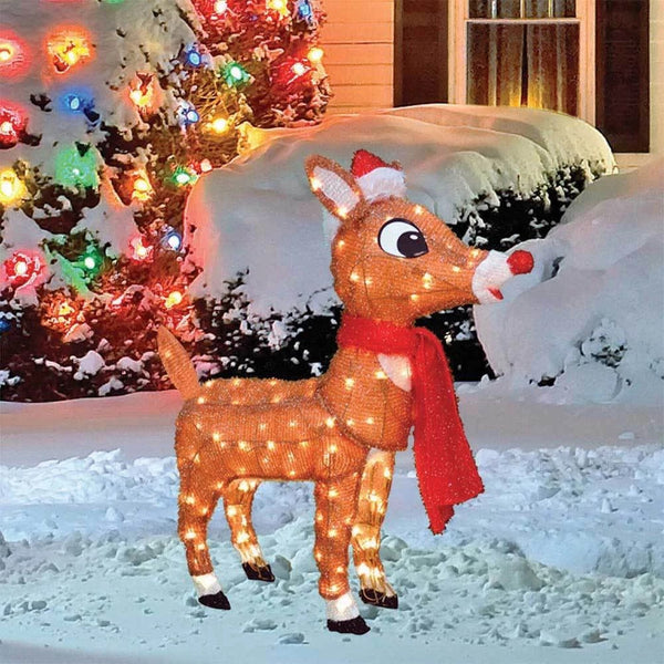 3D PreLit LED Holiday Rudolph Tinsel Sculpture Outdoor