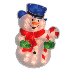 Lighted Window Decorations 18 Glazed Snowman With Candy Cane