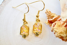 Real Pressed Flowers and Resin Drop Earrings, Ice Cream in Pink and Yellow