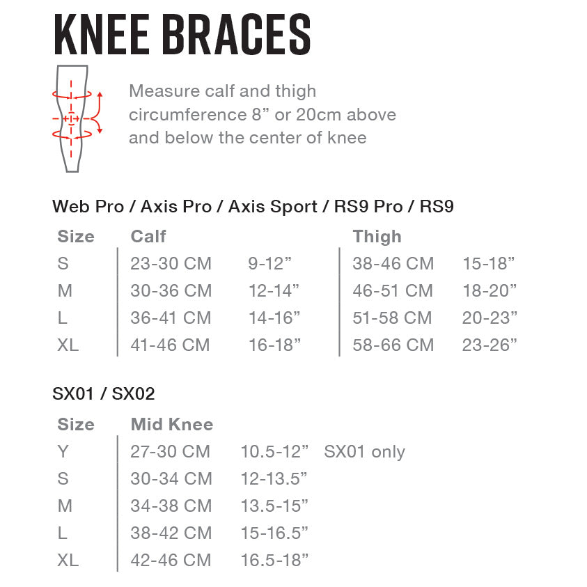 Hinged Knee Brace Size Chart