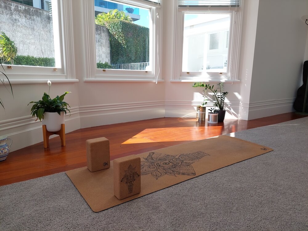 Yoga blocks setup for practising Chaturanga