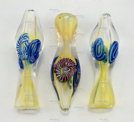 3 Simé Color Dye Chillum, Compact Glass Smoking Piece