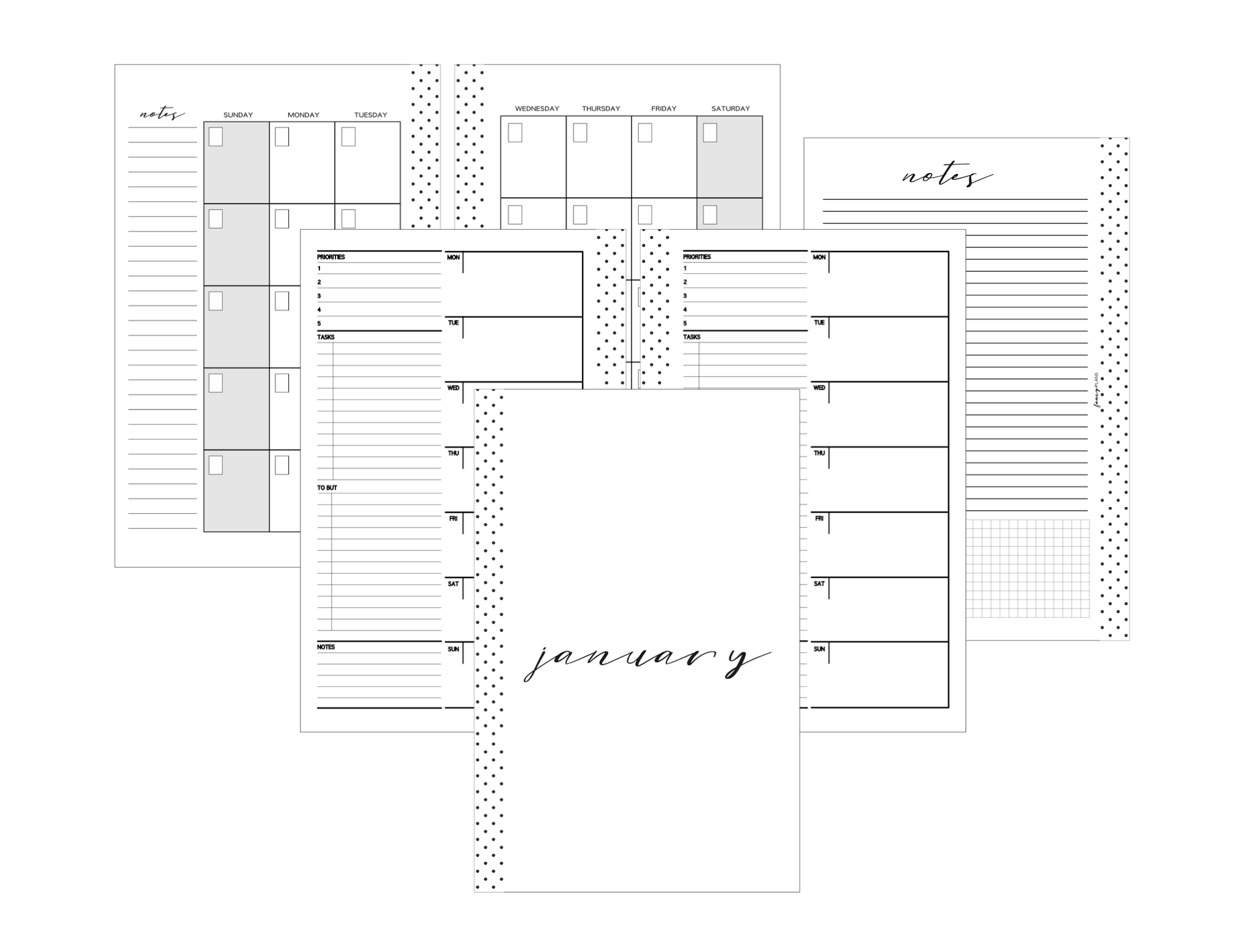 Vertical Week On 1 Layout Planner Inserts MONDAY START [Full Year] <Un-Dated PRINTED AND SHIPPED>