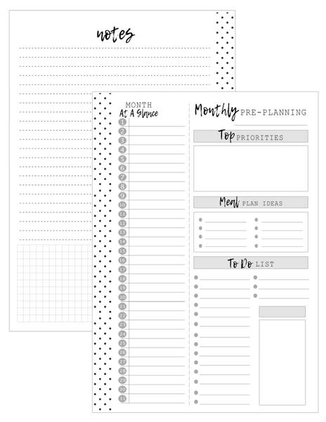 A5 Monthly Pre Planning Fill Paper Inserts – Fancy Plans Co