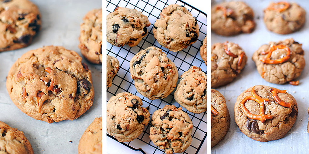 Peanut Butter Pretzel Cookies using Jacques Torres 60% Chocolate Baking Discs