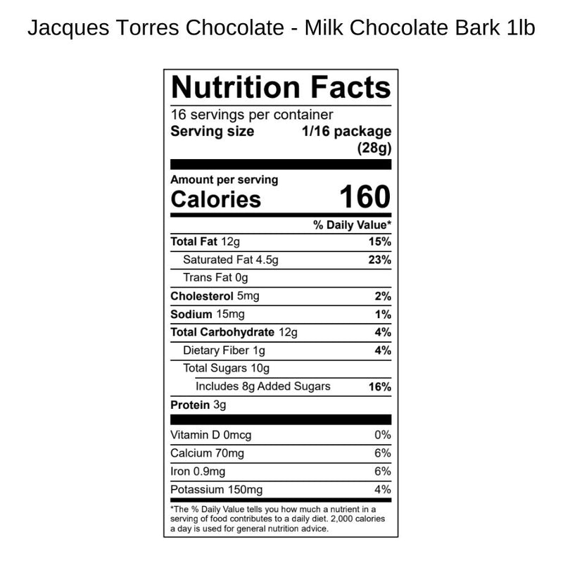 Milk Chocolate Bark Nutrition Facts