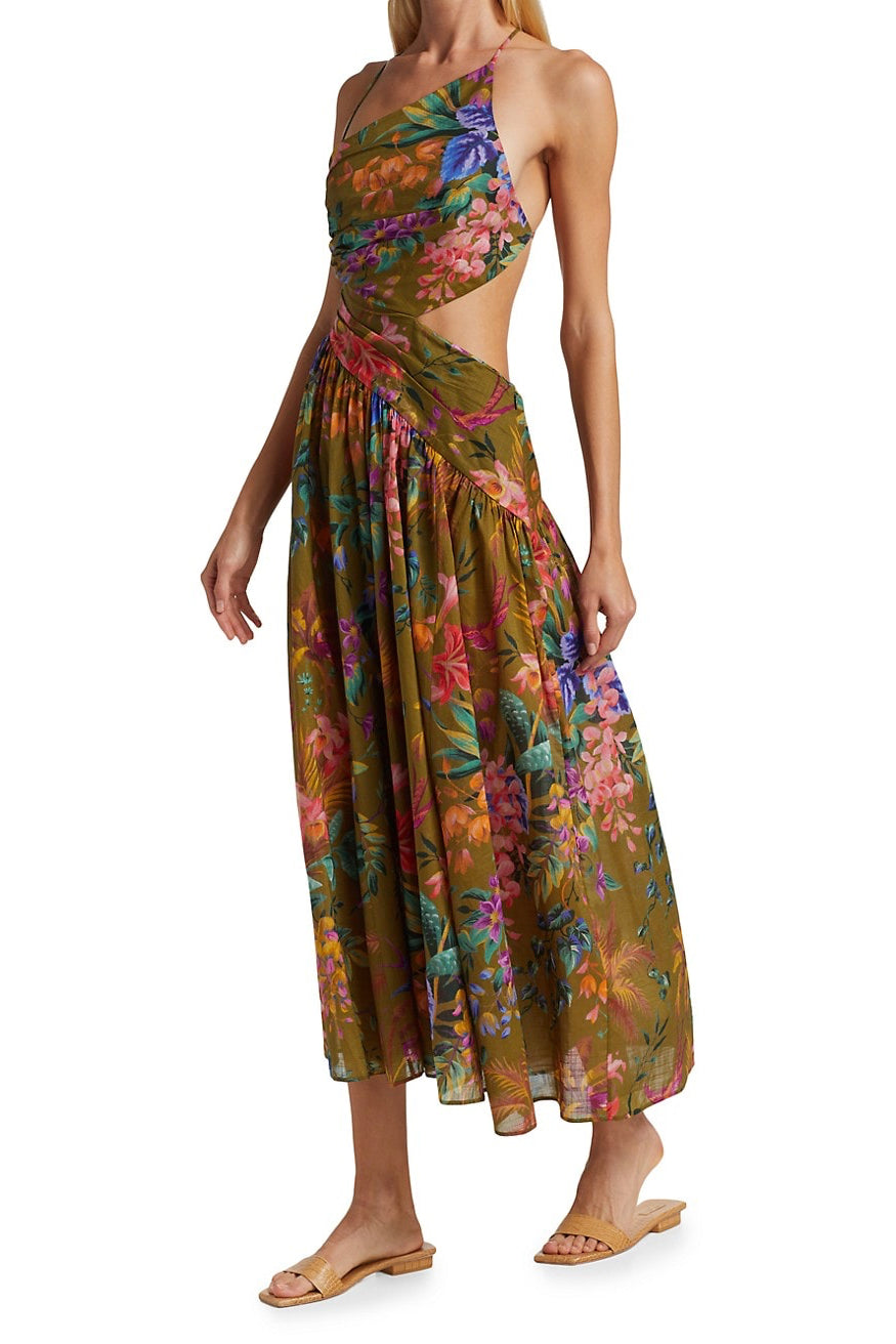Zimmermann - Tropicana Asymmetric Dress - Khaki Floral | All The Dresses