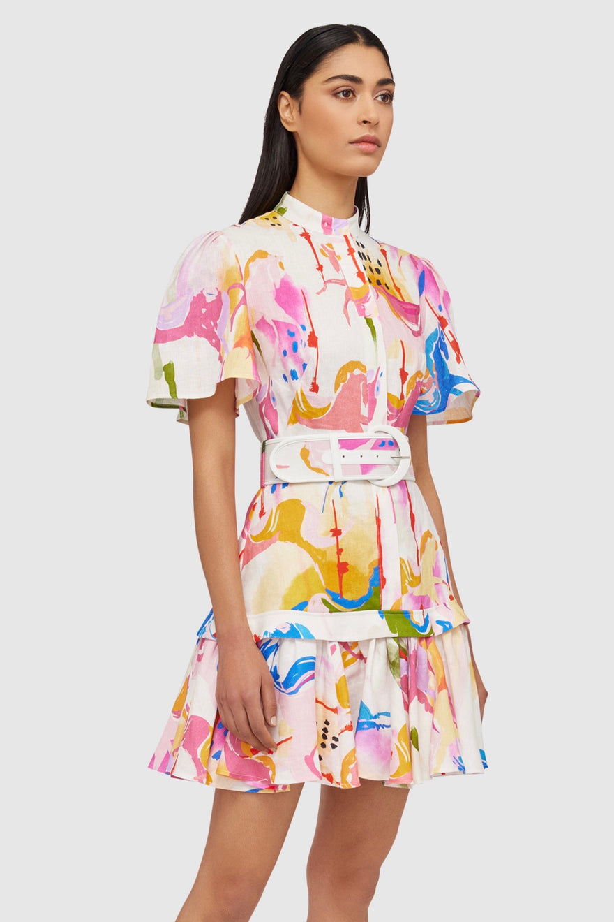 Leo Lin - Carousel Linen Belted Shirt Dress - Rainbow | All The Dresses