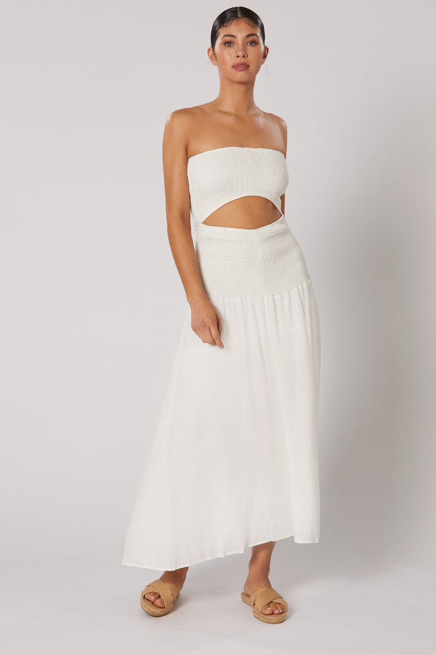 Winona - Arcadia Shirred Midi Dress - White | All The Dresses