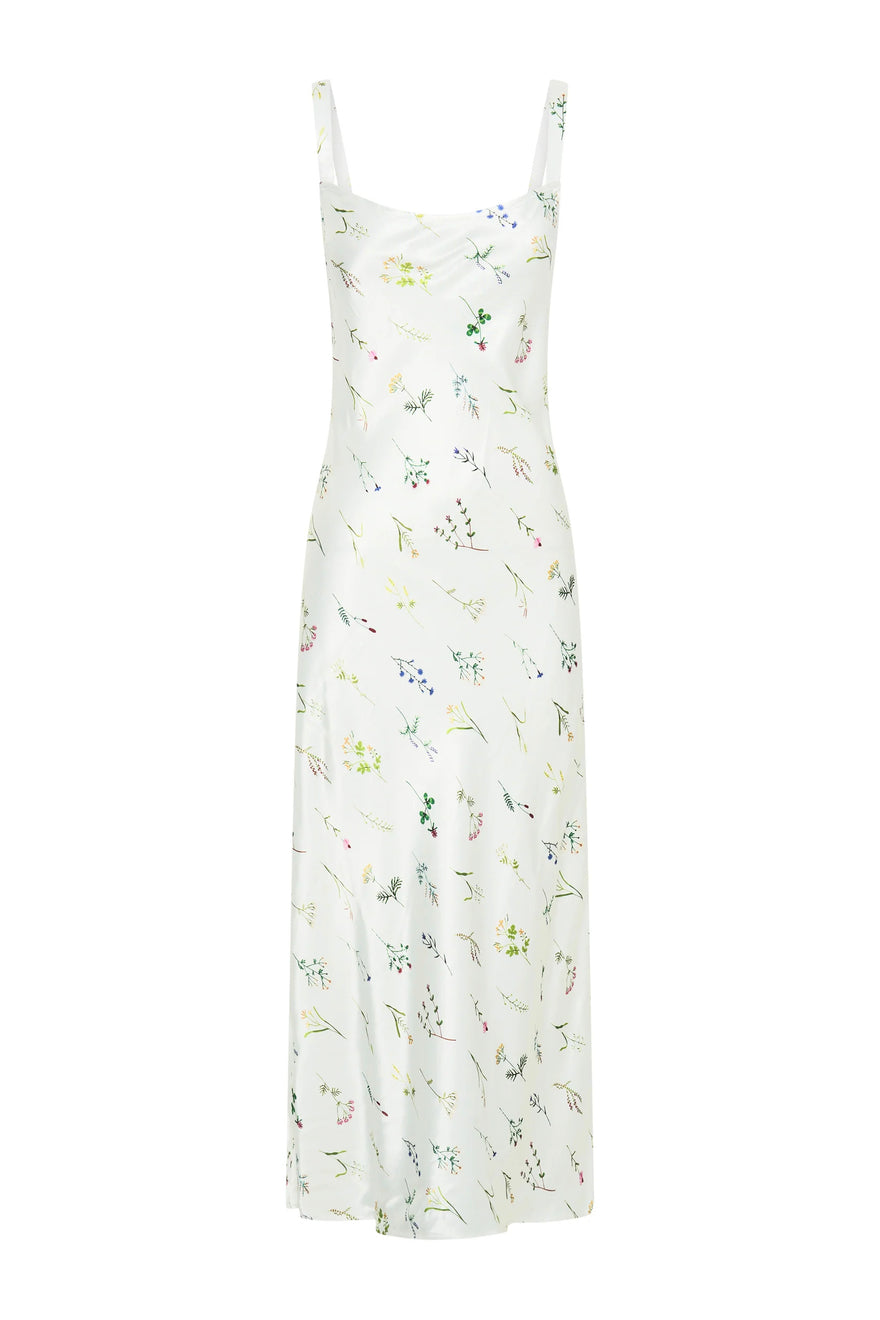 Third Form - Field Flowers Bias Slip Dress - White Floral | All The Dresses