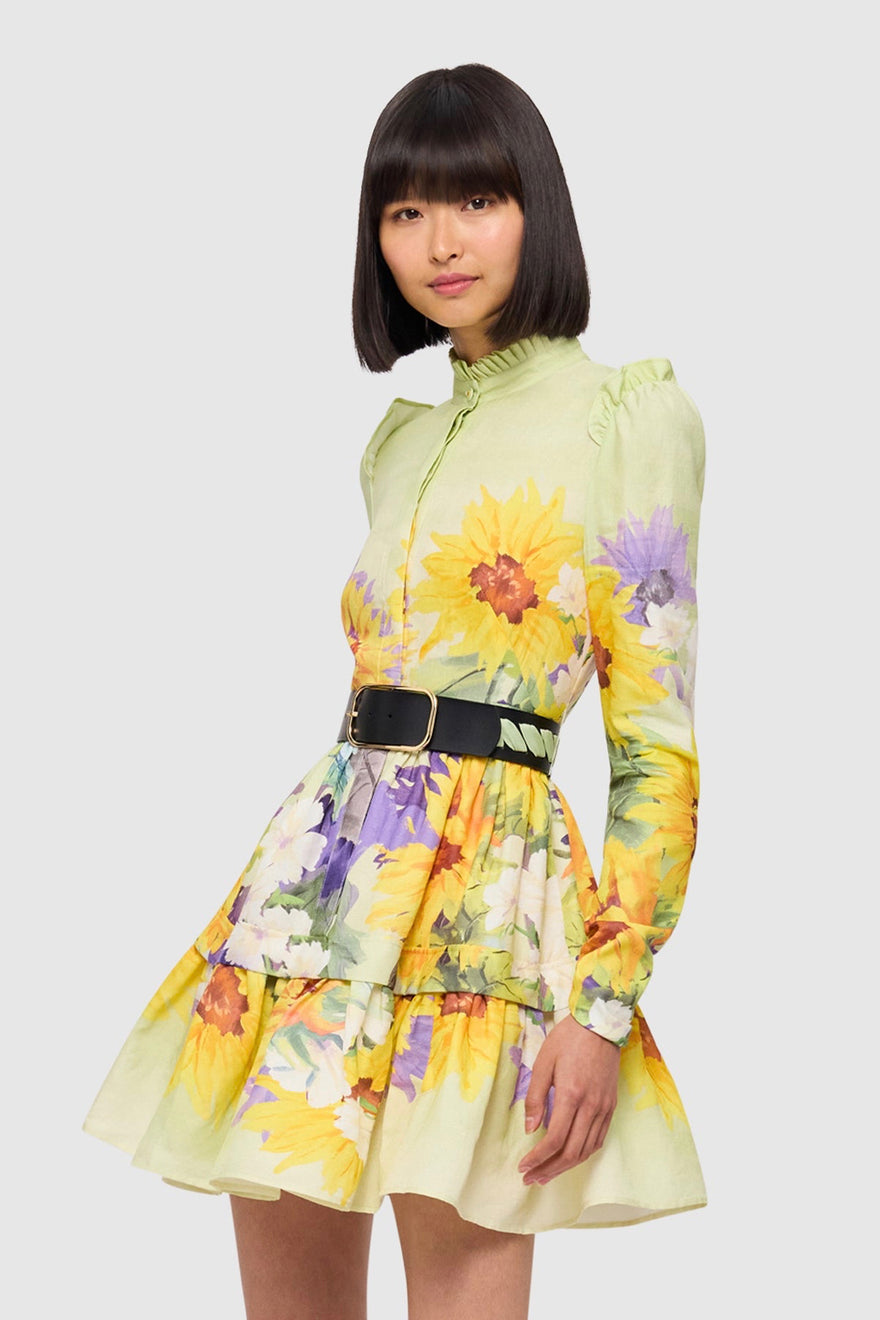 Leo Lin - Christina High Neck Mini Dress - Sunflower Print in Green ...