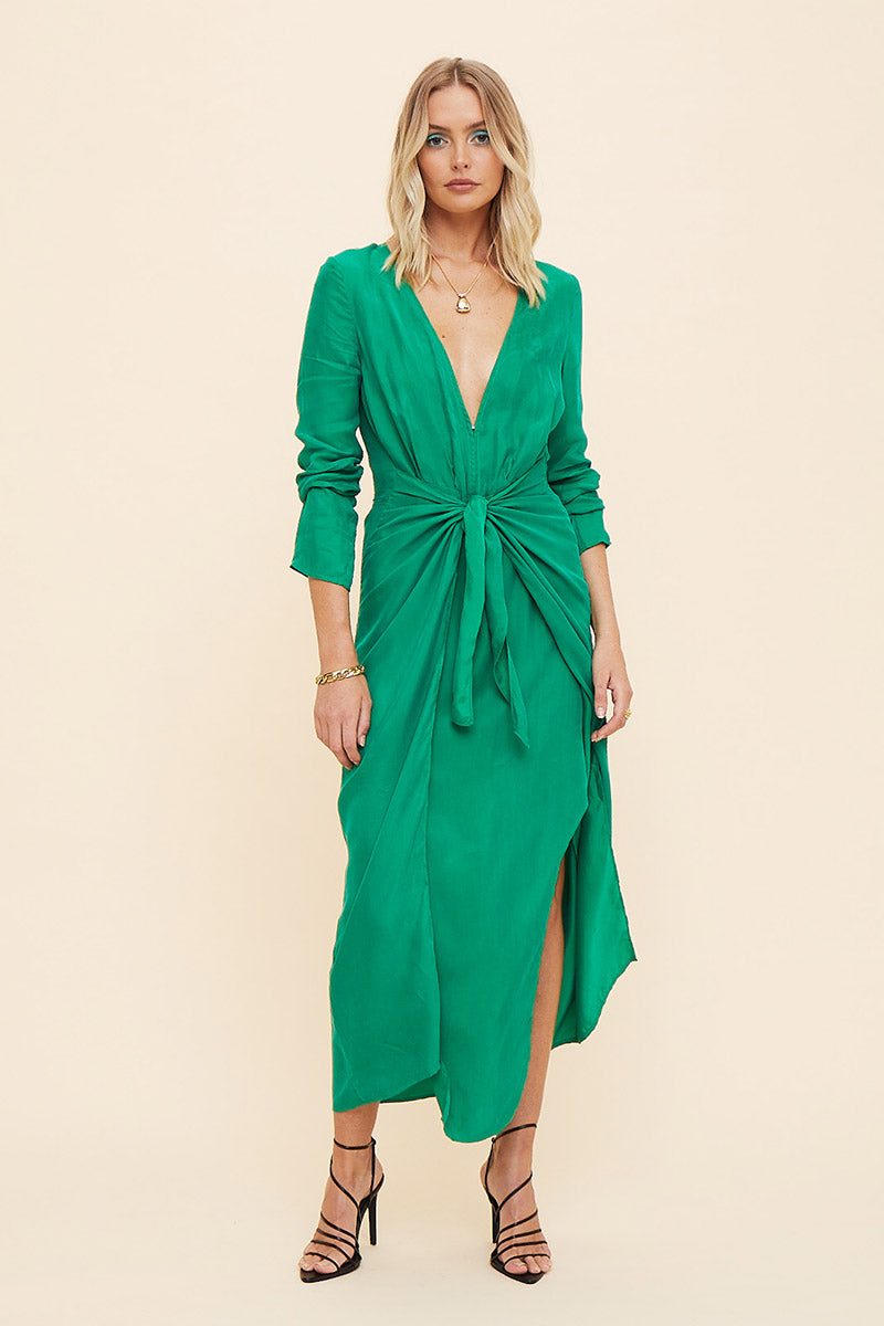 Suboo - Grace Low Front Wrap Midi Dress - Green | All The Dresses