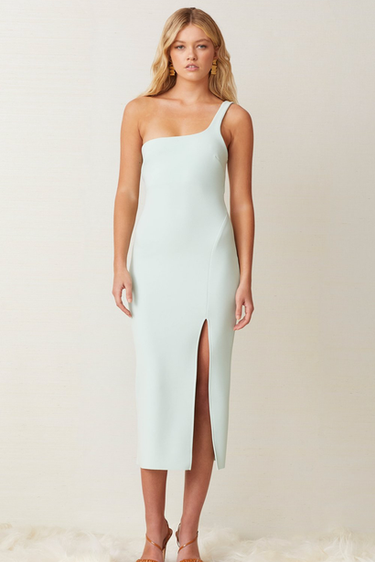 bec and bridge velours one shoulder dress