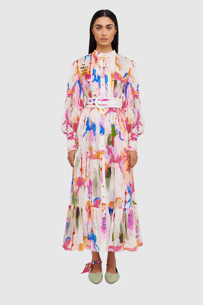 Leo Lin - The Carousel Silk Linen Midi Dress - Rainbow | All The Dresses