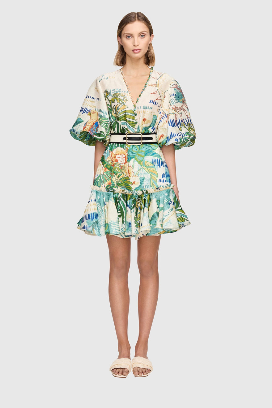 Leo Lin - Tropical Silk Linen Mini Dress - Multi | All The Dresses