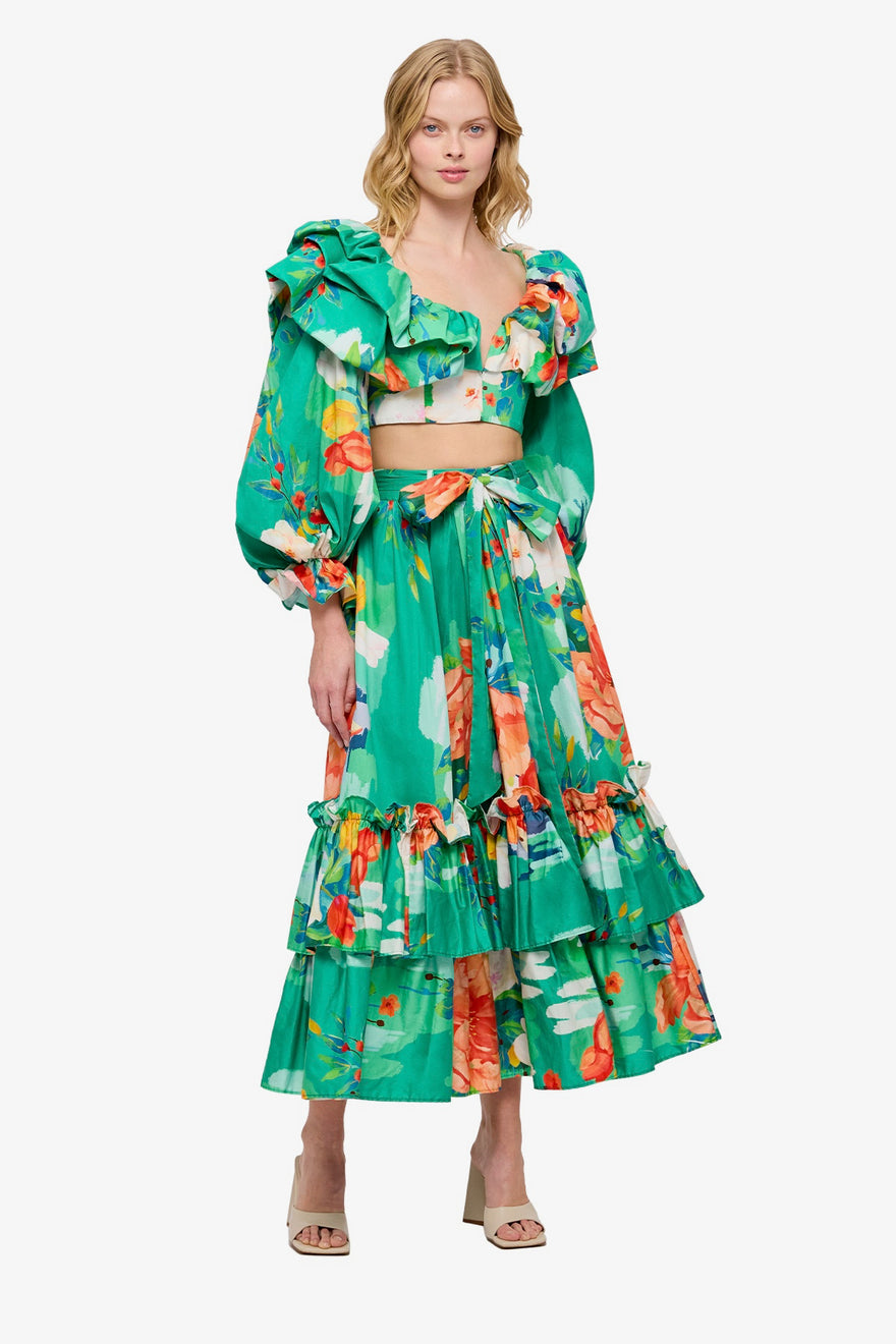 Leo Lin - Florescence Ruffled Top - Blossom Lily Pad Green | All The ...