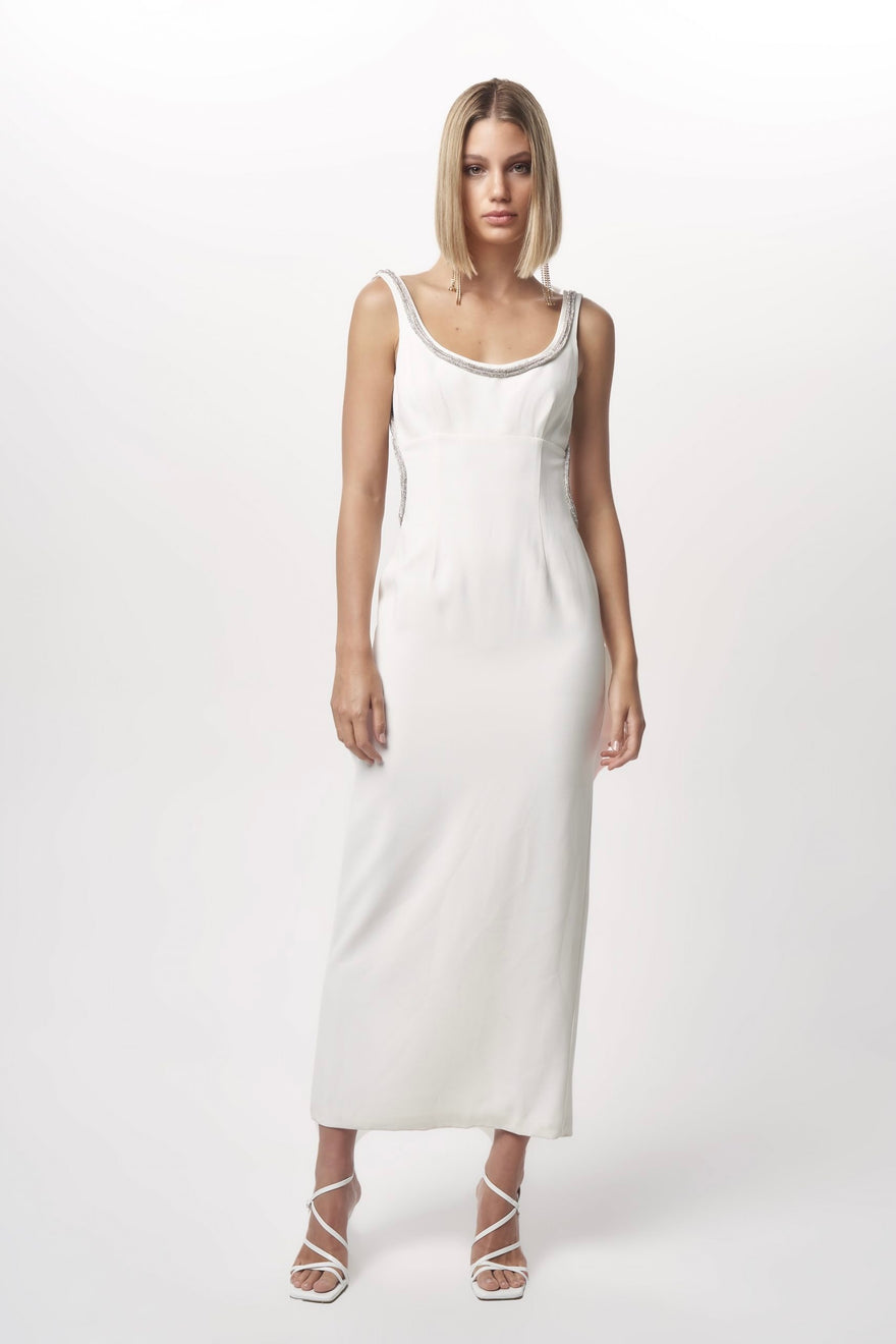 Nicola Finetti - Long Diamond Backless Dress - White | All The Dresses