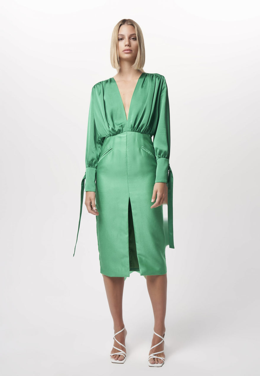 Nicola Finetti - Arida Low Plunge Dress - Emerald | All The Dresses