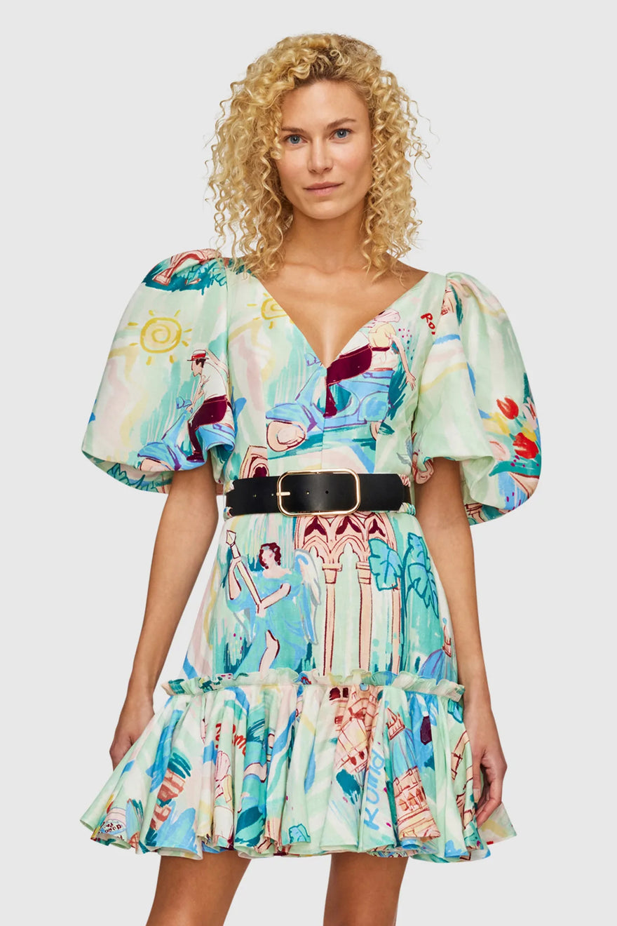 Leo Lin - Mia V-Neck Mini Dress - Vacanza Print | All The Dresses