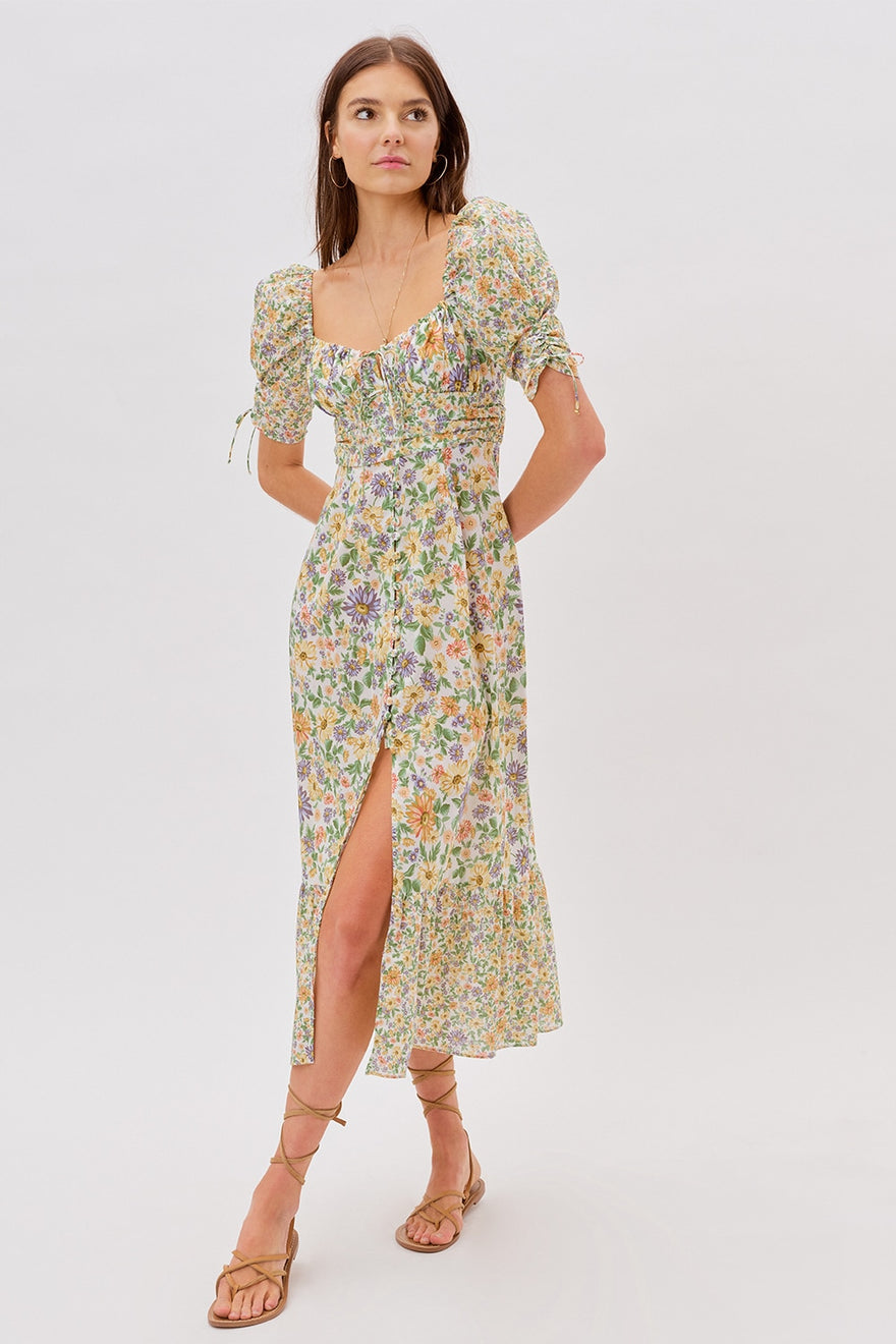 For Love and Lemons - Riley Midi Dress - Green Multi | All The Dresses