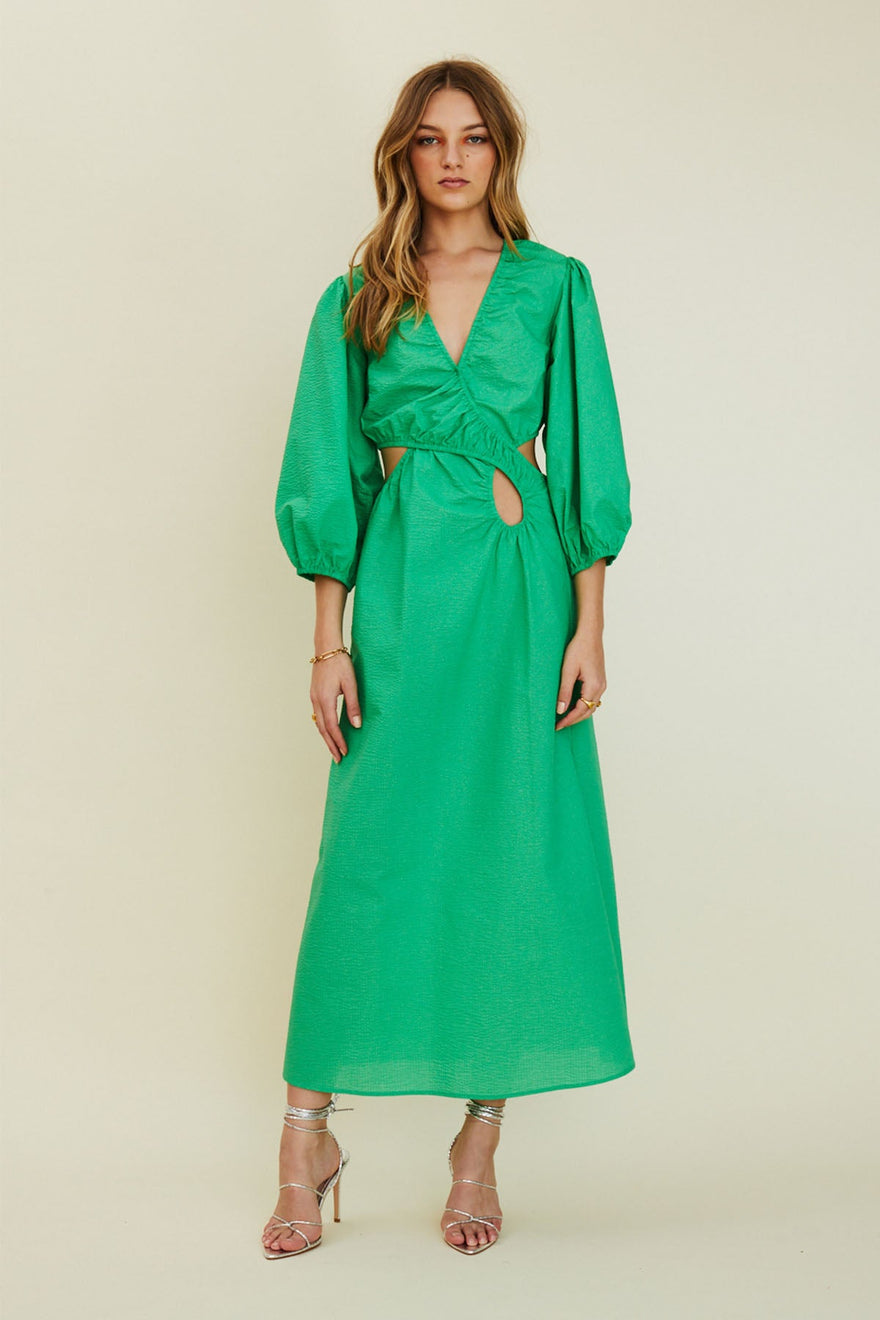 Suboo - Gravity Cross Front Cut Out Sleeved Maxi Dress - Green | All ...