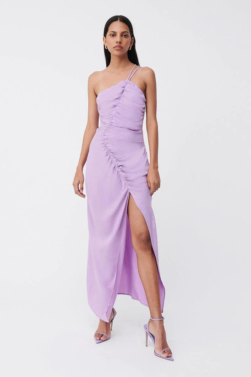 Louis Vuitton Purple Silk Ruched Ruffled Dress With Bow 