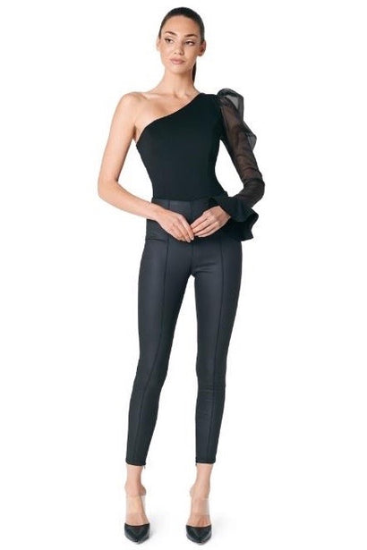 Santina-Nicole - Luna One Shoulder Chiffon Bodysuit - Black