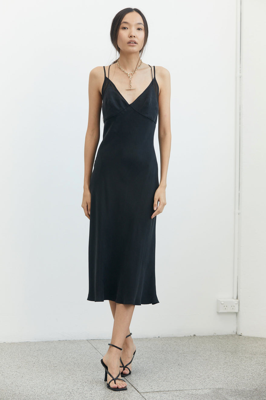 Dream Away With Me Black Satin Slip Maxi Dress