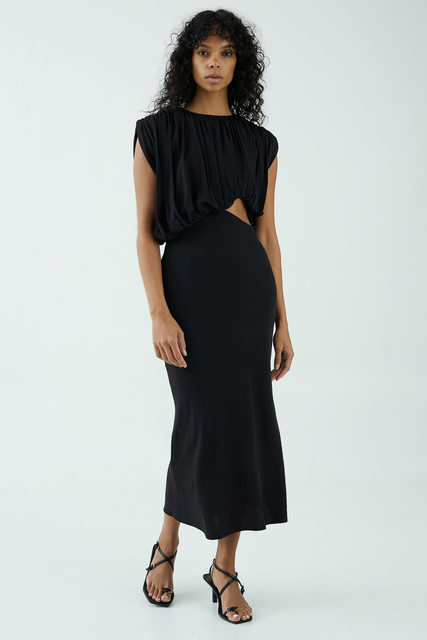 Third Form - Overflow Drape Midi Dress - Black | All The Dresses
