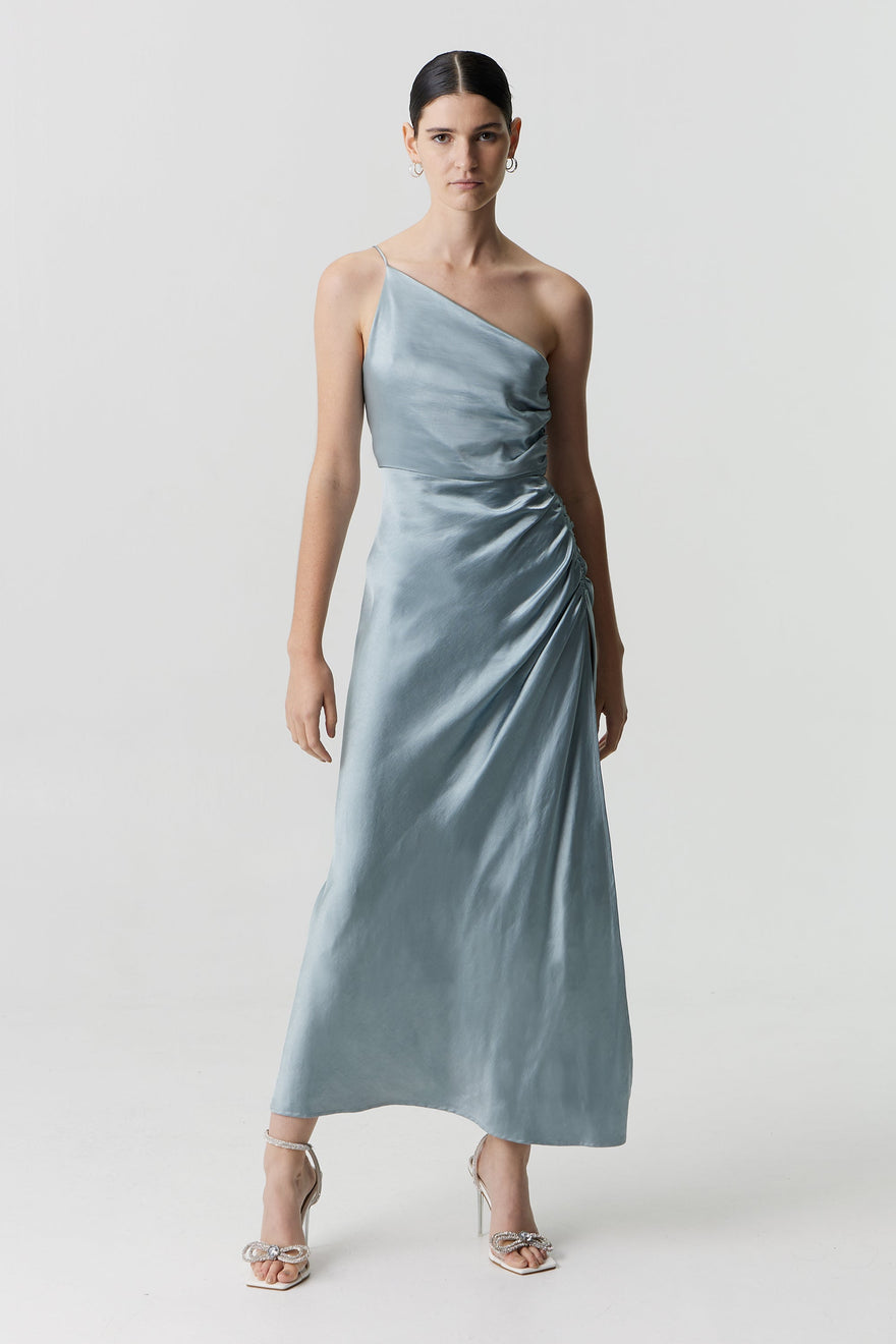 Third Form - Satin Gather One Shoulder Dress - Wave | All The Dresses