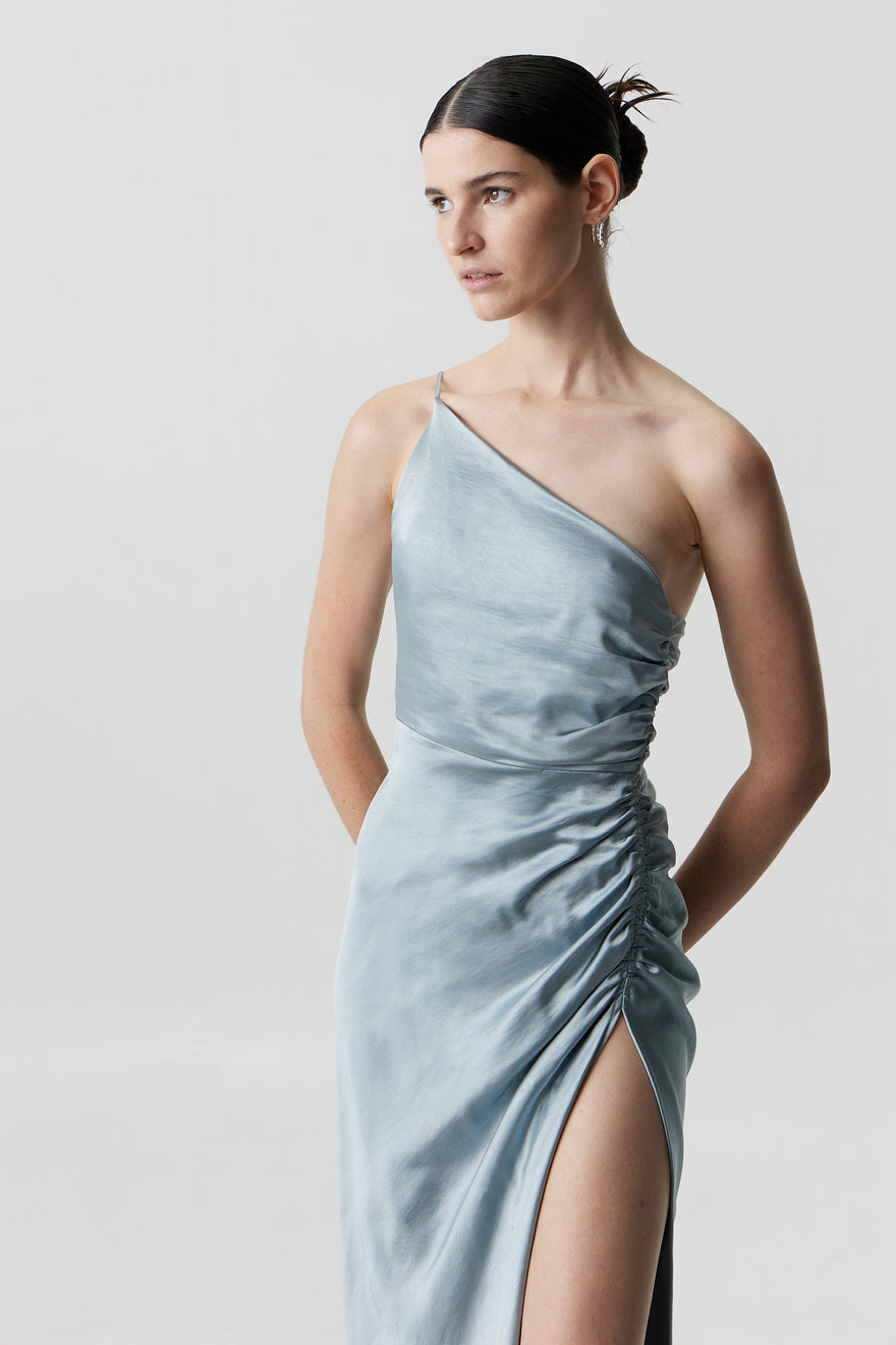 Third Form - Satin Gather One Shoulder Dress - Wave | All The Dresses