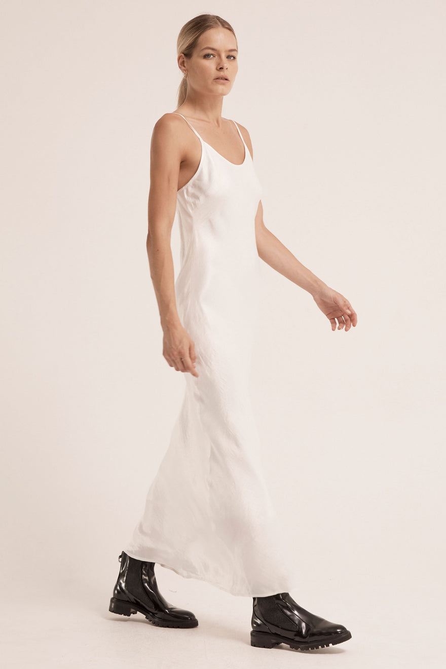 Satin Mini Bridesmaid Dress Moonshine | White slip dress, Satin slip dress,  White mini dress outfit