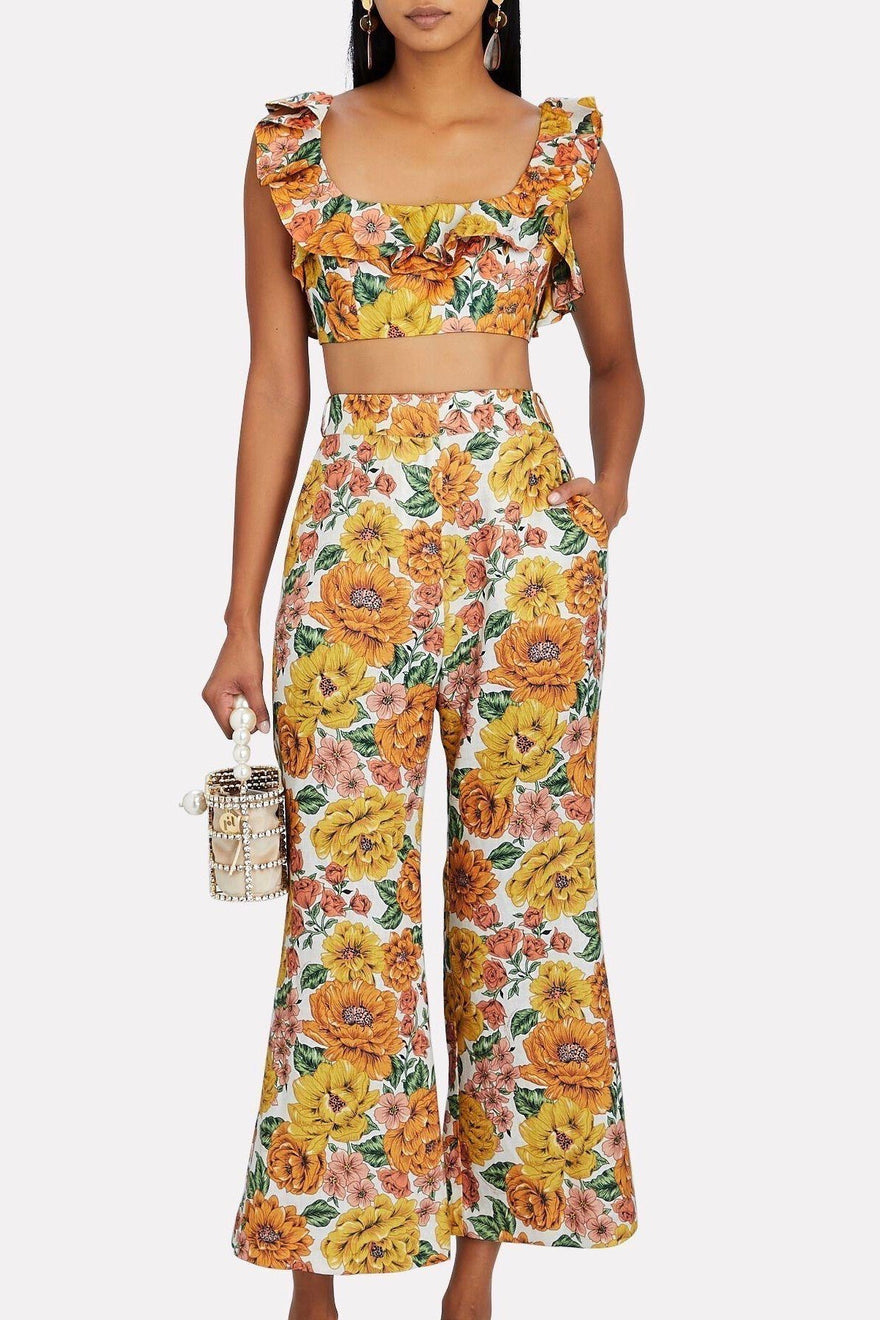 Zimmermann - Poppy Crop Flare Pant - Sunshine Floral | All The Dresses