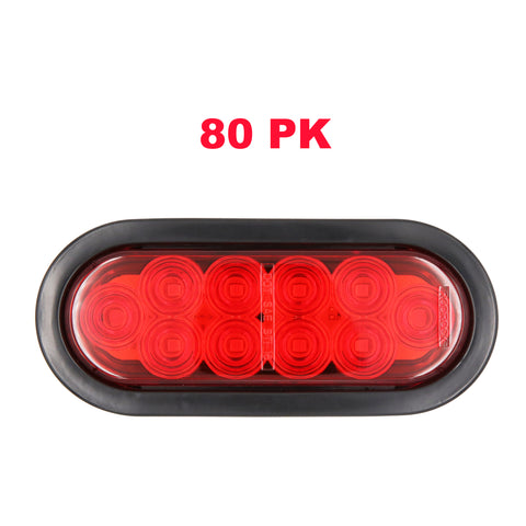 PEAKTOW Wholesale PTL0431 Oval 6 Inches Red LED Submersible Stop/Turn/Tail Trailer Truck RV Lights Including Grommets and Plugs 80PK