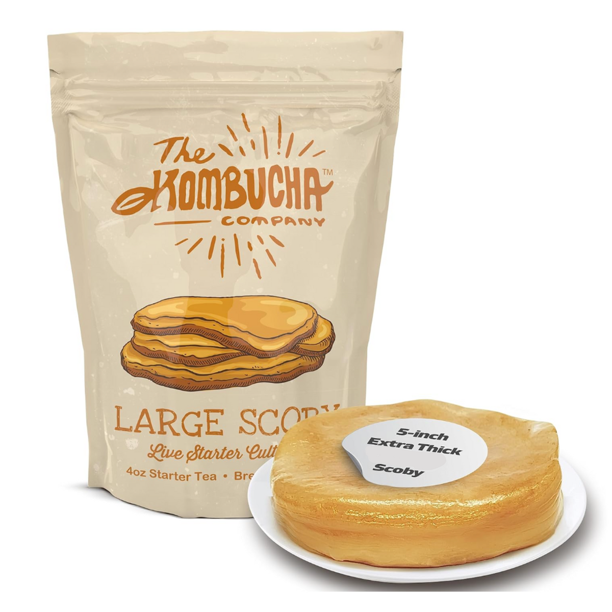 Extra Thick (1-inch) Kombucha Scoby Large 5-inch with 4oz - Make 1/4 Gallon of Kombucha