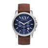 ARMANI EXCHANGE CHRONOGRAPH SILVER STAINLESS STEEL AX2501 BROWN LEATHER STRAP MEN'S WATCH - H2 Hub Watches